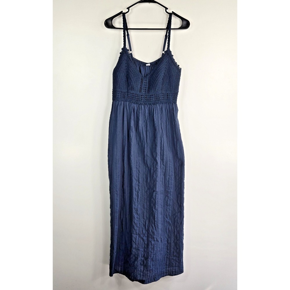 Old Navy Womens Medium Navy Blue Crochet Bodice Midi Cotton‎ Dress